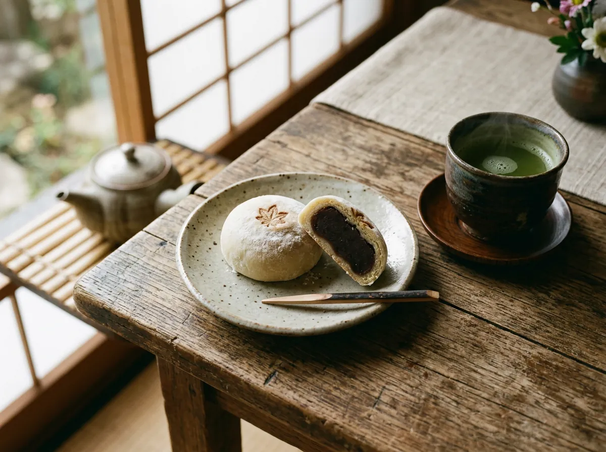 まんじゅう断面とお茶
