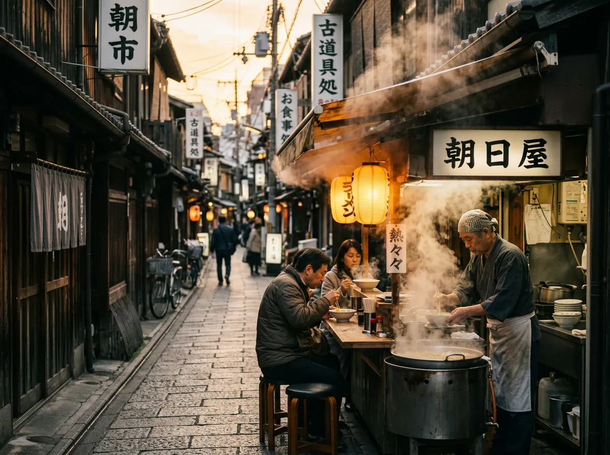 朝の食べ歩きツアーの様子